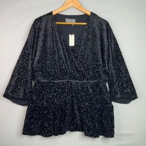 Anthropologie Black Velvet Burnout Baroque Print Tiered Bell Sleeve Wrap Dress